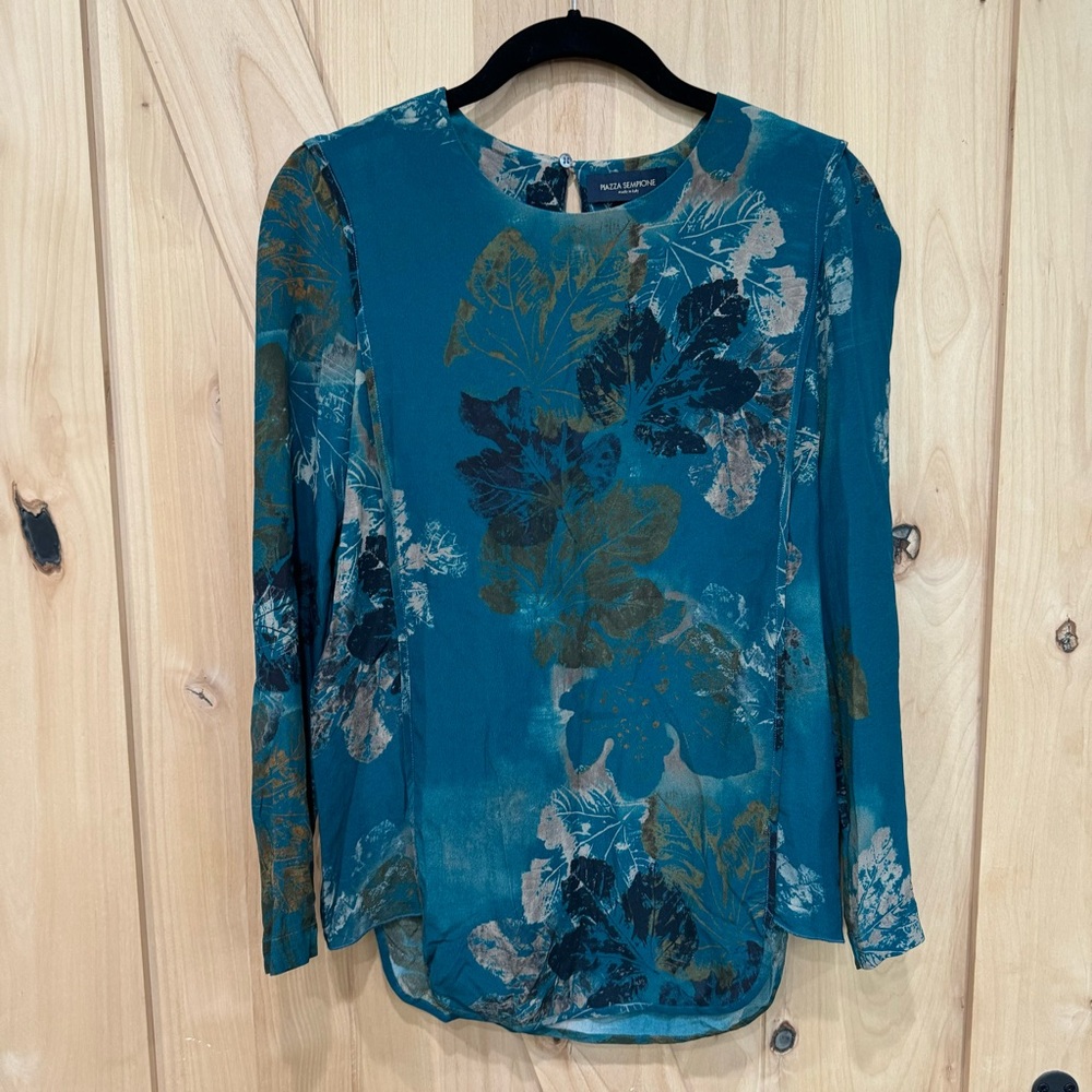 Piazza Sempione Long Sleeve Top Made in Italy Size Small Fall Leaf Print